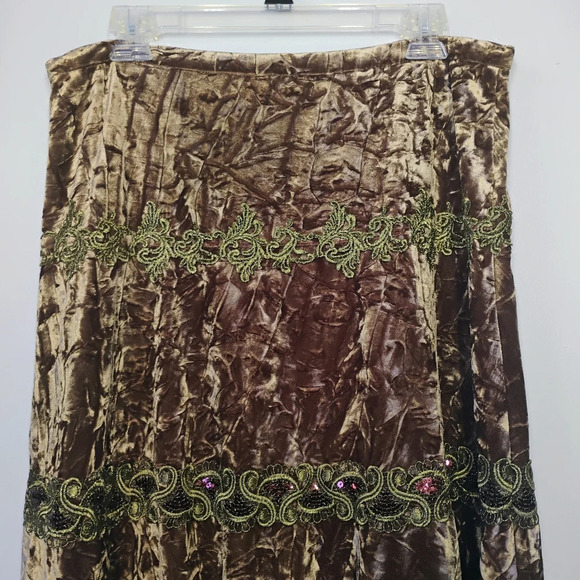 Dorothee Bis Crushed Velvet Regal Midi Skirt Sequins Fairycore Tan Brown Size 12 - Picture 6 of 14